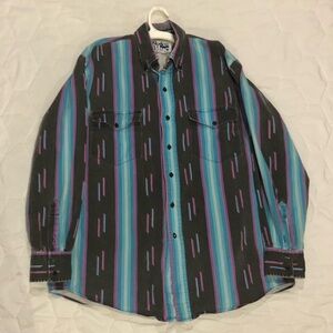 Vintage Roper Western Black and Blue Long Sleeve Button Down